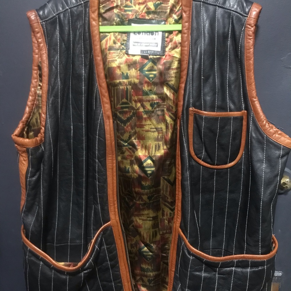 🔥 AUTHENTIC 100% LEATHER VEST TRIBLE PRINT WITH OVERSIZED POCKETS PREOWNED